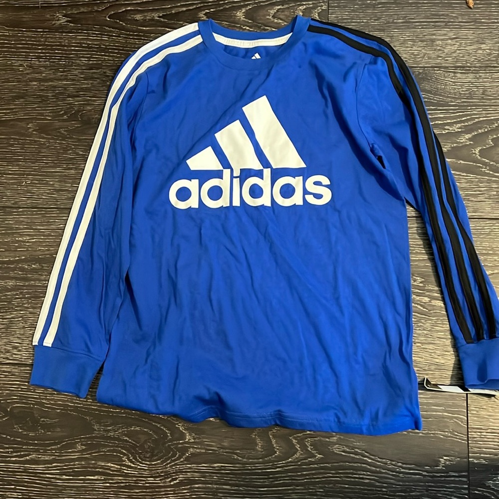 Adidas Size boys M Branded Blue and White Long Sleeve Shirt Vintage